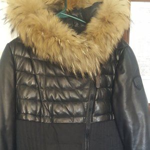 Rudsak leather and raccoon fur, size XL but fits M/L